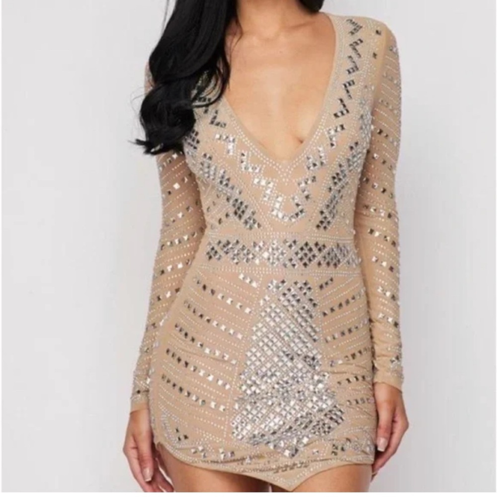 Elegant Silver and Tan Sequin Dress